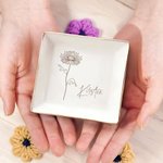 Personalised Ceramic Birth Flower Trinket Jewellery Dish with Name Wedding Engagement Birthday Mother's Day Gift for Her