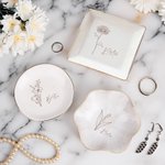 Personalised Ceramic Birth Flower Trinket Jewellery Dish with Name Wedding Engagement Birthday Mother's Day Gift for Her