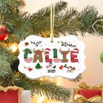 Personalized Santa Claus Reindeer Alphabet Irregular Ceramic Ornament with Name and Lanyard Tree Decor Christmas Gift for Family