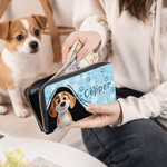 Personalized Cartoon Dog Name Large PU Leather Hand Wallet with Multiple Compartments Metal Zipper Birthday Anniversary Gift for Dog Pet Lovers