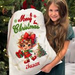 Personalised Merry Christmas Cute Cartoon Elf Canvas Drawstring Gift Bag with Name Christmas Party Favors for Kids Family