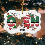 Personalized Santa Claus Reindeer Alphabet Irregular Ceramic Ornament with Name and Lanyard Tree Decor Christmas Gift for Family