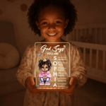 Personalisierte Cartoon schwarzes Mädchen Bibel Vers Name Acryl LED Nachtlicht mit hölzernen Basis Zimmer Dekor Baby Dusche Geburtstag Geschenk für Mädchen