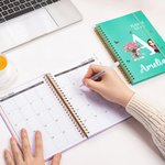 Personalized Birth Flower Cartoon Character Spiral A5 Notebook with Name Initial and Weekly Planner Page Birthday Christmas Gift for Family Friends