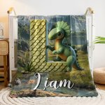 Personalised 3D Dinosaur Multicolour Soft Throw Blanket with Initial and Name Home Decor Christmas Gift for Kids