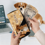 Personalized Cartoon Dog Name Large PU Leather Hand Wallet with Multiple Compartments Metal Zipper Birthday Anniversary Gift for Dog Pet Lovers