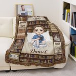 Personnalisé Cartoon Reading Character Retro Tassel Soft Throw Blanket with Name Home Decor Birthday Christmas Gift for Book Lovers Bookworms