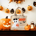 Personlig Boo Tecknad pojke flicka spöke Stor bärbar jute Tote Bag med namn Halloween Festival Present till barn