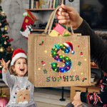 Sac en jute de grande capacité avec initiales et nom Utilisation quotidienne Cadeau de Noël pour enfants Adultes