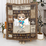 Personnalisé Cartoon Reading Character Retro Tassel Soft Throw Blanket with Name Home Decor Birthday Christmas Gift for Book Lovers Bookworms