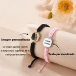 Pulsera trenzada ajustable personalizada con foto oculta efecto térmico y texto grabado regalo de cumpleaños o aniversario para amigos o pareja