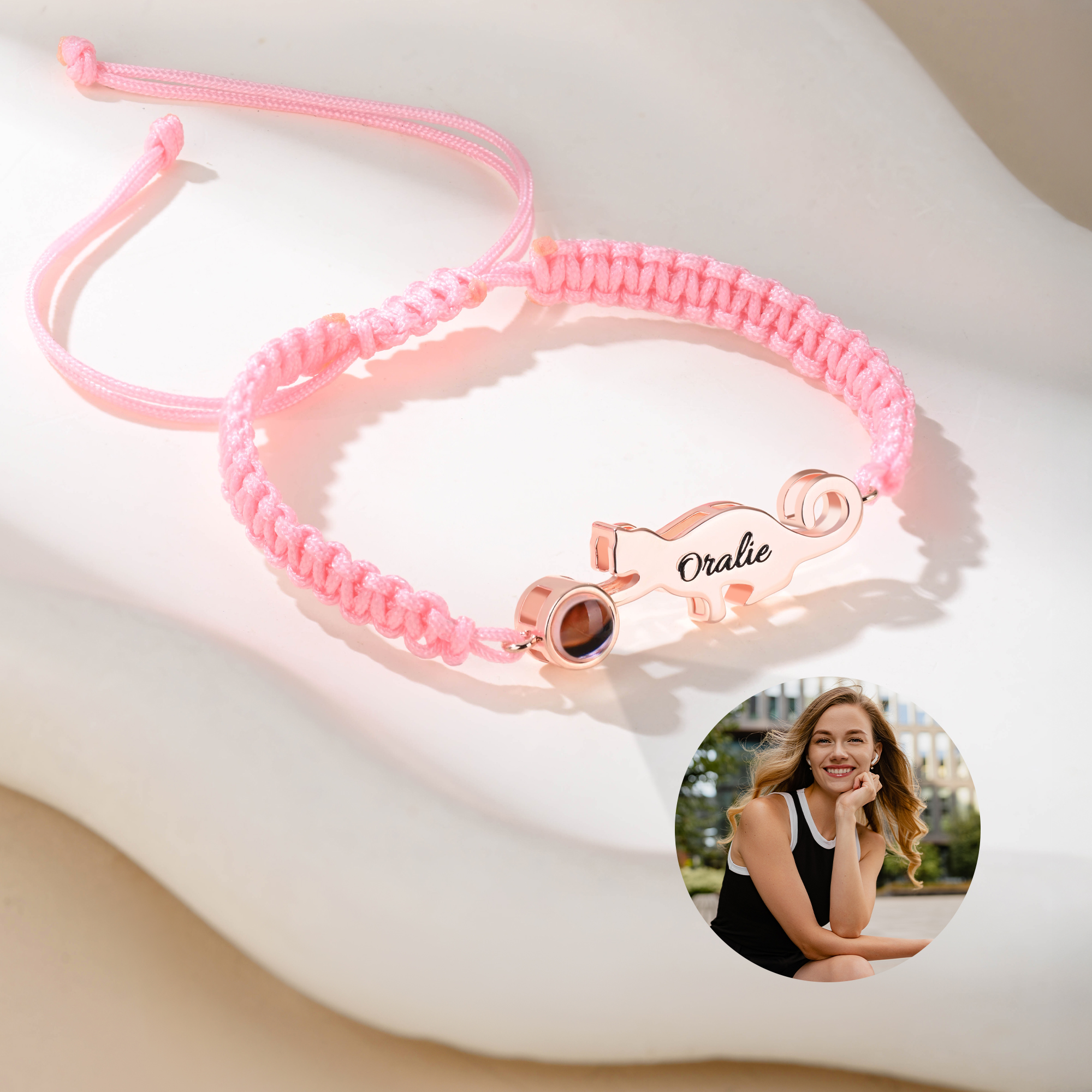 Bracelet de projection photo ajustable personnalisé avec le nom du chat Cadeau d'anniversaire pour les amoureux des chats