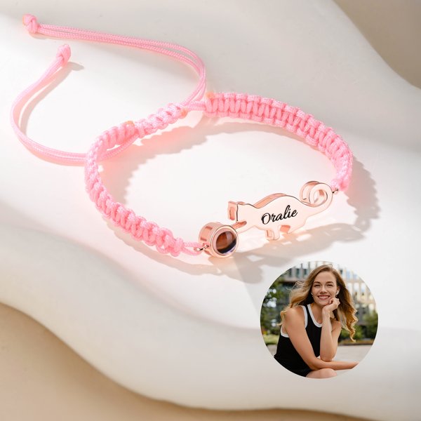 Personalised Cat Adjustable Photo Projection Bracelet with Name Anniversary Birthday Gift for Cat Lovers