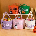 Personlig Pumpa Spökansikte Foto Halloween Tema Bomullsrepkorg med namn Trick eller godis Halloween Present till flicka pojke barn