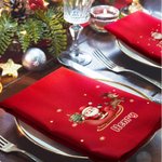 Serviette de Table en Coton Personnalisée avec Nom et Motif de Père Noël Accessoire Réutilisable Cadeau de Noël pour la Famille les Amis