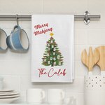 Personalized Bow Garland Christmas Tree Mahjong Waffle Tea Towel with Text Holiday Christmas Gift for Family Friend