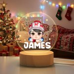 Personalized Christmas Costume Cartoon Kid Acrylic LED Night Light with Name and Wooden Base Home Decor Christmas Gift for Boys Girls