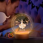 Personlig Toile De Jouy Spooky Ghost Pumpkin LED-nattlampa med namn och träbas Heminredning Halloween-present för barnfamilj
