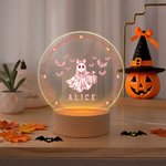 Personlig Toile De Jouy Spooky Ghost Pumpkin LED-nattlampa med namn och träbas Heminredning Halloween-present för barnfamilj