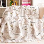 Personalized Wildflower Rabbit Soft Throw Blanket with Name Home Decor Anniversary Birthday Gift for Family Baby