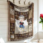 Personnalisé Cartoon Reading Character Retro Tassel Soft Throw Blanket with Name Home Decor Birthday Christmas Gift for Book Lovers Bookworms