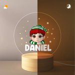 Personalized Christmas Costume Cartoon Kid Acrylic LED Night Light with Name and Wooden Base Home Decor Christmas Gift for Boys Girls