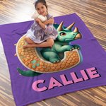 Personalised 3D Dinosaur Multicolour Soft Throw Blanket with Initial and Name Home Decor Christmas Gift for Kids