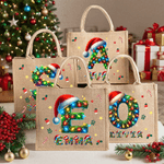 Sac en jute de grande capacité avec initiales et nom Utilisation quotidienne Cadeau de Noël pour enfants Adultes