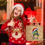 Sac en jute de grande capacité avec initiales et nom Utilisation quotidienne Cadeau de Noël pour enfants Adultes