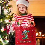 Chapeau de Père Noël coloré réutilisable Sac cadeau en jute rouge avec initiale et nom Cadeau de fête de Noël pour la famille et les enfants