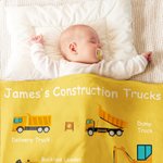 Personalized Cartoon Construction Trucks Soft Throw Blanket with Text Home Decor Birthday Christmas Gift for Boys Truck Lovers