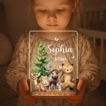 Personalizzato Carino Cervo Volpe Animali della Foresta Luce notturna a LED in acrilico con base in legno e nome Compleanno Anniversario Regalo per la famiglia Bambini