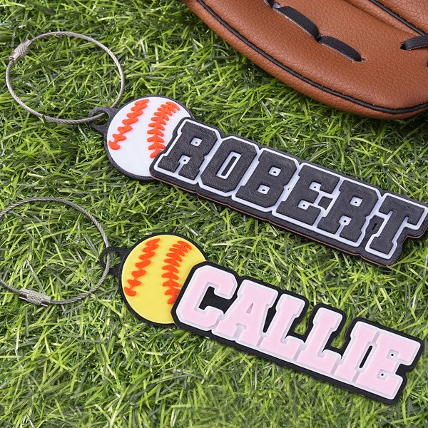 Personlig Baseball Softball 3D Namn Nyckelring Bag Pack Tag Back to School Team Present för Baseball Softball Lover