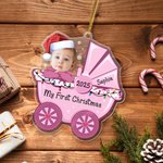 Personalized Cute Stroller Baby's First Christmas Face Photo Acrylic Ornament with Name and Year Home Decoration Christmas Gift for Babies