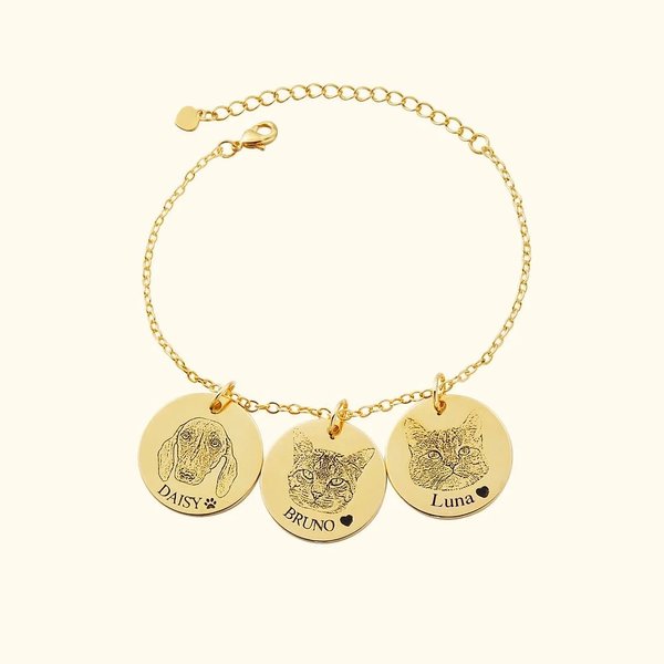 Bracciale personalizzato con nome e ritratto di animale domestico da 1 a 5 dischi regalo commemorativo o di compleanno per amanti degli animali