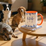 Personalisierte Toile De Jouy Linie Stil Hund Keramik Kaffeebecher mit 1-7 Namen täglichen Gebrauch Memorial Geschenk für Tierbesitzer