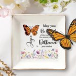Personlig Butterfly Birth Flower Ceramic Ring Dish Smyckesbricka med namn Mothers' Day Födelsedagspresent för kvinnor