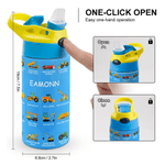 Personalised Construction Lorry Name 12 oz Insulated Water Bottle with Straw and Spill-Proof Lid Birthday Christmas Gift for Kids