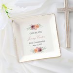 Personalised God Bless First Communion Ceramic Jewellery Dish with Name Date Birthday Religious Baptism Gift for Her