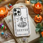 Gepersonaliseerd Toile De Jouy Spookachtig Spook Pompoen Naam Dubbellaags Telefoonhoesje voor iPhone Halloween Cadeau voor Meisje Jongen