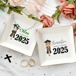 Personalisierte Cartoon Graduate Girl keramischen Platz Trinket Schmuck Schüssel mit Namen Gratulation Graduation Geschenk für Schulkameraden Freunde