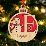Personalised Christmas Snowman Snowflake Wooden Ornament with Initial Name and Lanyard Home Decor Christmas Gift for Family