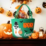 Personalised Cute Halloween Ghost Boo Large Capacity Crochet Sweets Basket with Name Trick or Treat Halloween Party Gift for Boys Girls