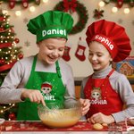 Personalizada de Navidad de dibujos animados de personajes infantiles ajustable delantal Chef Gorro Set con Nombre de Navidad Cumpleaños Regalo para Niños Niñas