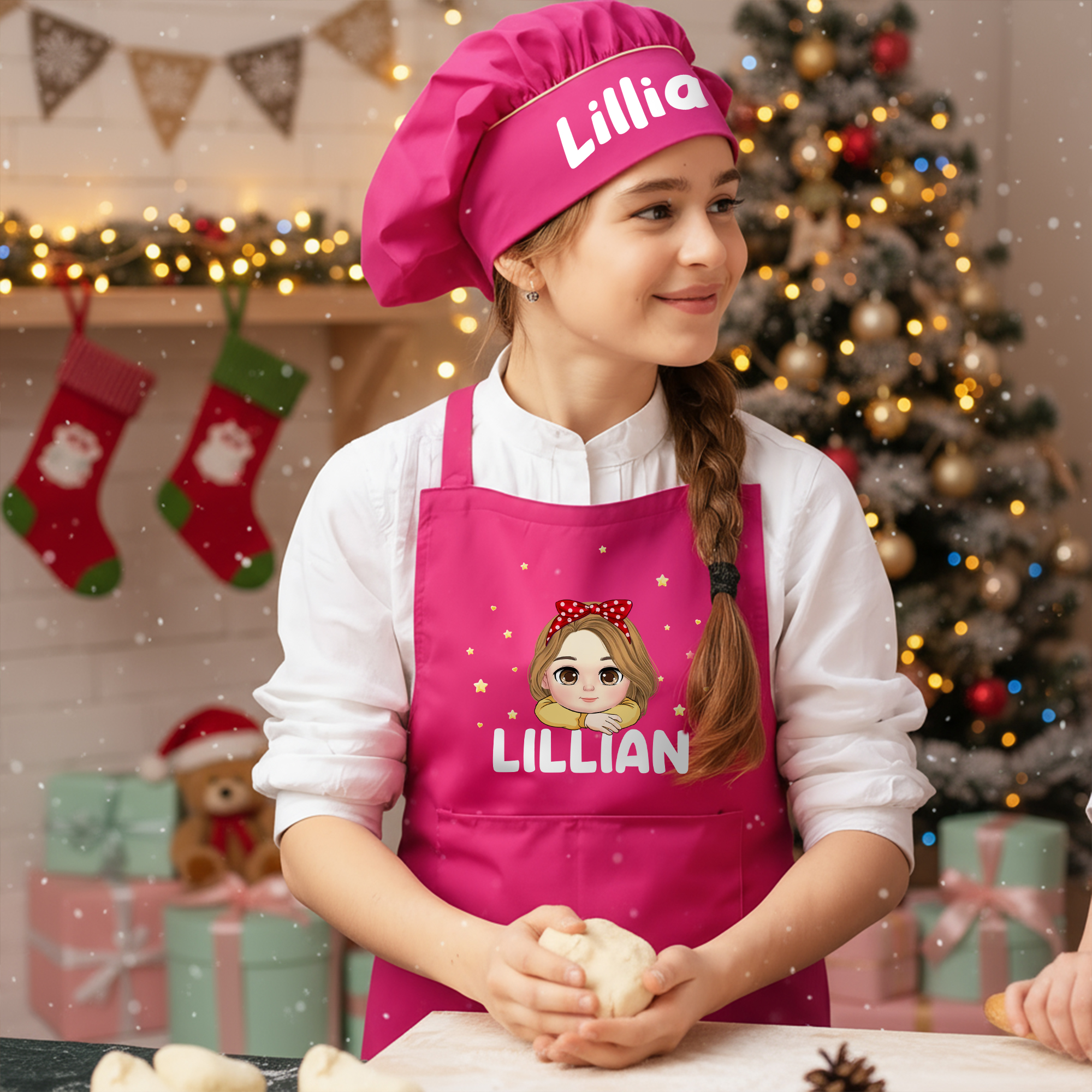 Tablier pour enfant personnalisé avec prénom brodé et toque de cuisine réglable, en toile de coton épaisse imprimée, 3 tailles disponibles - France