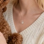Personalized Heart Paw Print Necklace with Name Dainty Jewelry Daily Use Birthday Gift for Dog Lovers