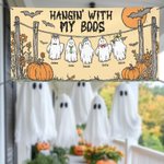 Pancarta personalizada con nombres diseño de fantasma calabaza y murciélago regalo de Halloween para familiares y amigos