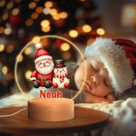 Personalised Cartoon Santa Claus Acrylic LED Night Light with Name and Wooden Base Room Decor Christmas Gift for Kid Baby