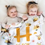 Personlig söt bi blomma mjuk pläd filt med namn och initialer barnkammare dekor baby shower födelsedagspresent för nyfödd baby