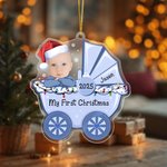 Personalized Cute Stroller Baby's First Christmas Face Photo Acrylic Ornament with Name and Year Home Decoration Christmas Gift for Babies